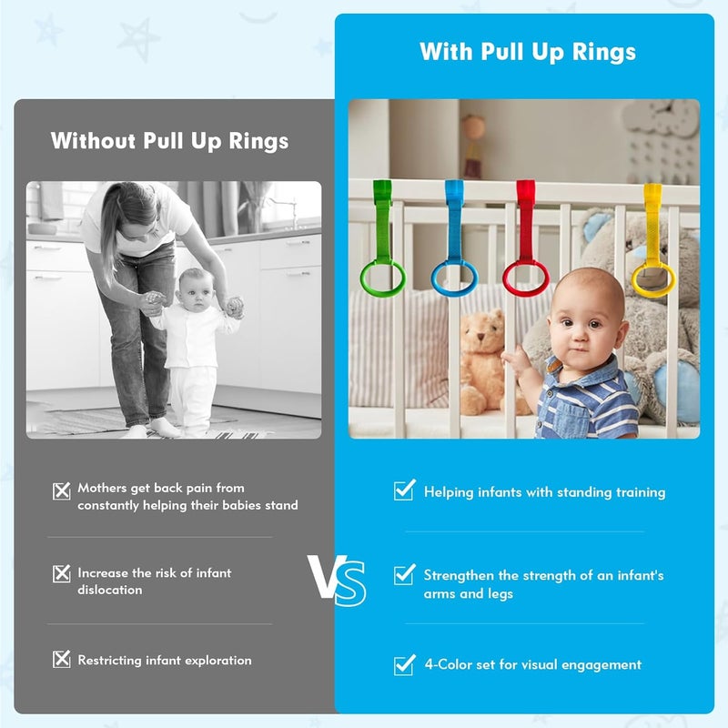 feehope 8Pcs Playpen Pull Up Rings, Plastic Adjustable Safety Baby Pull Up Rings – Toddler Walking Assistant, Easy Install for Playpen, Adjustable Plastic Circles for Crib with Standing Support - Image 3